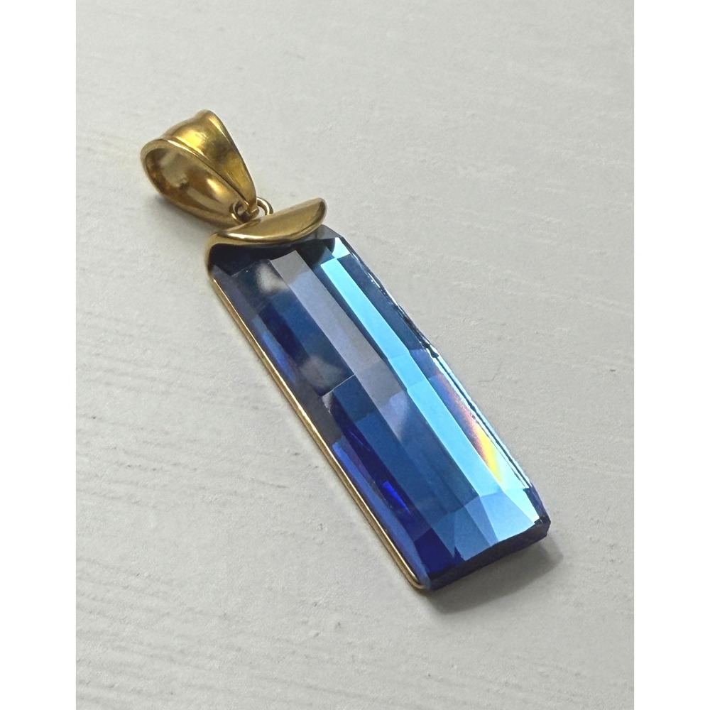Rhinestone Pendant Blue Gold Rectangular Minimalist Modern
